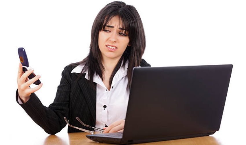 Woman getting an unwanted call from a person - facial expression.